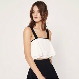 Zara Black and White Ruffled Crop Top